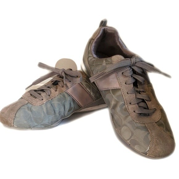Coach Hadley grey sneakers, logo fabric with suede accents, grey laces, 7 - Picture 1 of 6